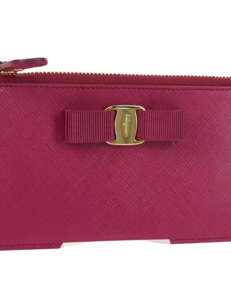 Salvatore Ferragamo Compact Wallet Vala Wallet Leather Purple Gold Auth Sw1752v